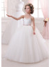 Spaghetti Straps Beaded Pleated Tulle Floor Length Flower Girl Dress 